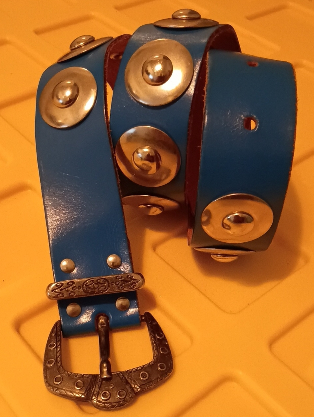Blue Studded Leather Belt - Men's Accessory size 37